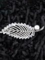 thumb Brass Cubic Zirconia White Leaf Classic Brooch 0