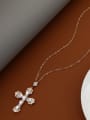 thumb Brass Cubic Zirconia White Cross Minimalist Long Strand Necklace 0