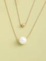 thumb 925 Sterling Silver Imitation Pearl White Round Minimalist Long Strand Necklace 0