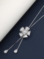 thumb Brass Cubic Zirconia White Flower Dainty Long Strand Necklace 1
