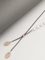 thumb Brass Imitation Pearl White Leaf Minimalist Long Strand Necklace 0