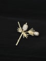 thumb Brass Rhinestone White Leaf Minimalist Brooch 1