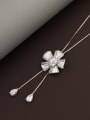 thumb Brass Cubic Zirconia White Flower Dainty Long Strand Necklace 0