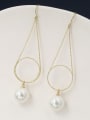 thumb Brass Imitation Pearl White Geometric Minimalist Drop Earring 0