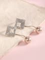 thumb Brass Cubic Zirconia White Square Dainty Drop Earring 1