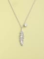 thumb 925 Sterling Silver Crystal White Leaf Minimalist Long Strand Necklace 0