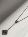 thumb Brass Cubic Zirconia Black Geometric Minimalist Long Strand Necklace 1