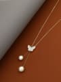 thumb Brass Imitation Pearl White Butterfly Minimalist Long Strand Necklace 0