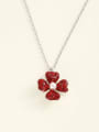 thumb 925 Sterling Silver Cubic Zirconia Red Flower Minimalist Long Strand Necklace 0