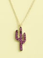 thumb 925 Sterling Silver Cubic Zirconia Purple Cactus Minimalist Long Strand Necklace 0