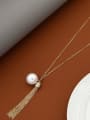 thumb Brass Imitation Pearl White Tassel Minimalist Long Strand Necklace 0