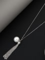 thumb Brass Imitation Pearl White Tassel Minimalist Long Strand Necklace 1