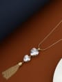 thumb Brass Cubic Zirconia White Heart Minimalist Long Strand Necklace 0