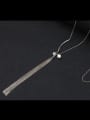thumb Brass Cubic Zirconia White Tassel Minimalist Long Strand Necklace 1