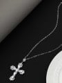 thumb Brass Cubic Zirconia White Cross Minimalist Long Strand Necklace 1
