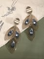 thumb Brass Glass beads Gray Leaf Dainty Drop Earring 1