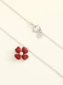 thumb 925 Sterling Silver Cubic Zirconia Red Flower Minimalist Long Strand Necklace 1