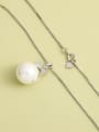 thumb 925 Sterling Silver Imitation Pearl White Round Minimalist Long Strand Necklace 1