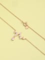 thumb 925 Sterling Silver Cubic Zirconia Pink Geometric Minimalist Long Strand Necklace 1