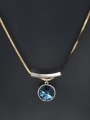 thumb Brass Cubic Zirconia Blue Round Minimalist Long Strand Necklace 0