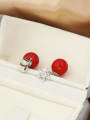 thumb Brass Red Enamel Round Classic Stud Earring 0