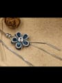 thumb Brass Cubic Zirconia Blue Flower Minimalist Long Strand Necklace 0