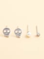 thumb 925 Sterling Silver Imitation Pearl White Skull Statement Stud Earring 0