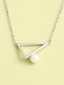 thumb 925 Sterling Silver Imitation Pearl White Triangle Minimalist Long Strand Necklace 0