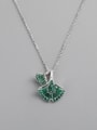 thumb 925 Sterling Silver Glass Stone Green Leaf Minimalist Necklace 0