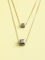 thumb 925 Sterling Silver Crystal Black Square Minimalist Multi Strand Necklace 0