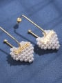 thumb Brass  Imitation Pearl  Metal   heart-shaped long earrings 1