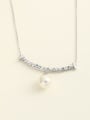 thumb 925 Sterling Silver Imitation Pearl White Round Minimalist Long Strand Necklace 1