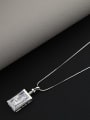 thumb Brass Glass Stone White Rectangle Minimalist Long Strand Necklace 0