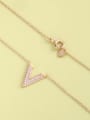thumb 925 Sterling Silver Cubic Zirconia Pink Letter Minimalist Long Strand Necklace 1