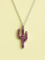 thumb 925 Sterling Silver Cubic Zirconia Purple Cactus Minimalist Long Strand Necklace 1