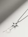 thumb Brass Imitation Pearl White Star Minimalist Long Strand Necklace 0