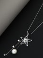 thumb Brass Imitation Pearl White Star Minimalist Long Strand Necklace 1