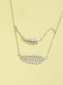 thumb 925 Sterling Silver Cubic Zirconia White Leaf Minimalist Long Strand Necklace 1