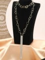 thumb Brass Cubic Zirconia White Tassel Minimalist Long Strand Necklace 0