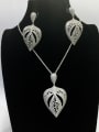 thumb Statement Leaf Copper Cubic Zirconia White Earring and Necklace Set 0