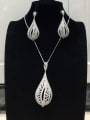 thumb Dainty Water Drop Copper Cubic Zirconia White Earring and Necklace Set 0
