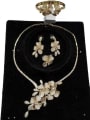 thumb Dainty Flower Copper Cubic Zirconia White Ring Earring Bangle And Necklace Set 0