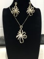 thumb Dainty Flower Copper Cubic Zirconia White Earring and Necklace Set 0