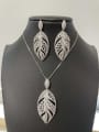 thumb Classic Leaf Copper Cubic Zirconia White Earring and Necklace Set 0