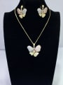 thumb Artisan Butterfly Copper Cubic Zirconia White Earring and Necklace Set 0