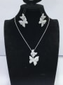 thumb Cute Butterfly Copper Cubic Zirconia White Earring and Necklace Set 0