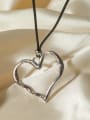 thumb Titanium Steel Heart Minimalist Wax rope pleated lines Necklace 1