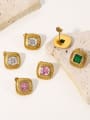 thumb Stainless steel Glass Stone Square Vintage Stud Earring 1