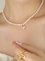 thumb Brass Freshwater Pearl Heart Vintage Beaded Necklace 1