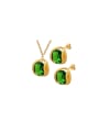 thumb Vintage Geometric Titanium Steel Crystal Green Earring and Necklace Set 0